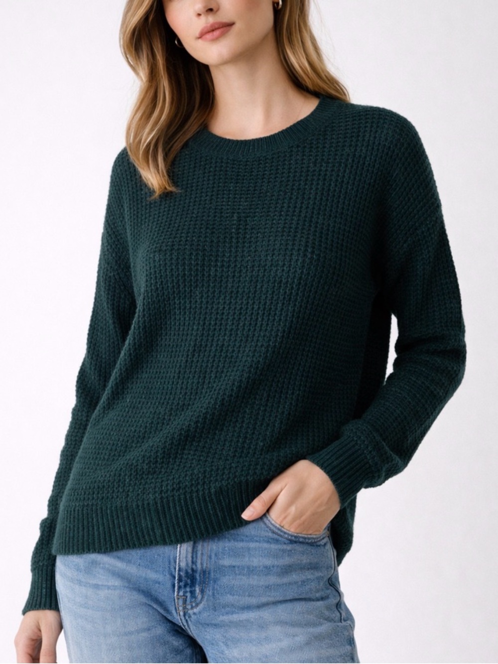 Wilfred Free Waffle Knit Sweater XS Dark Green Minimalist Cozy